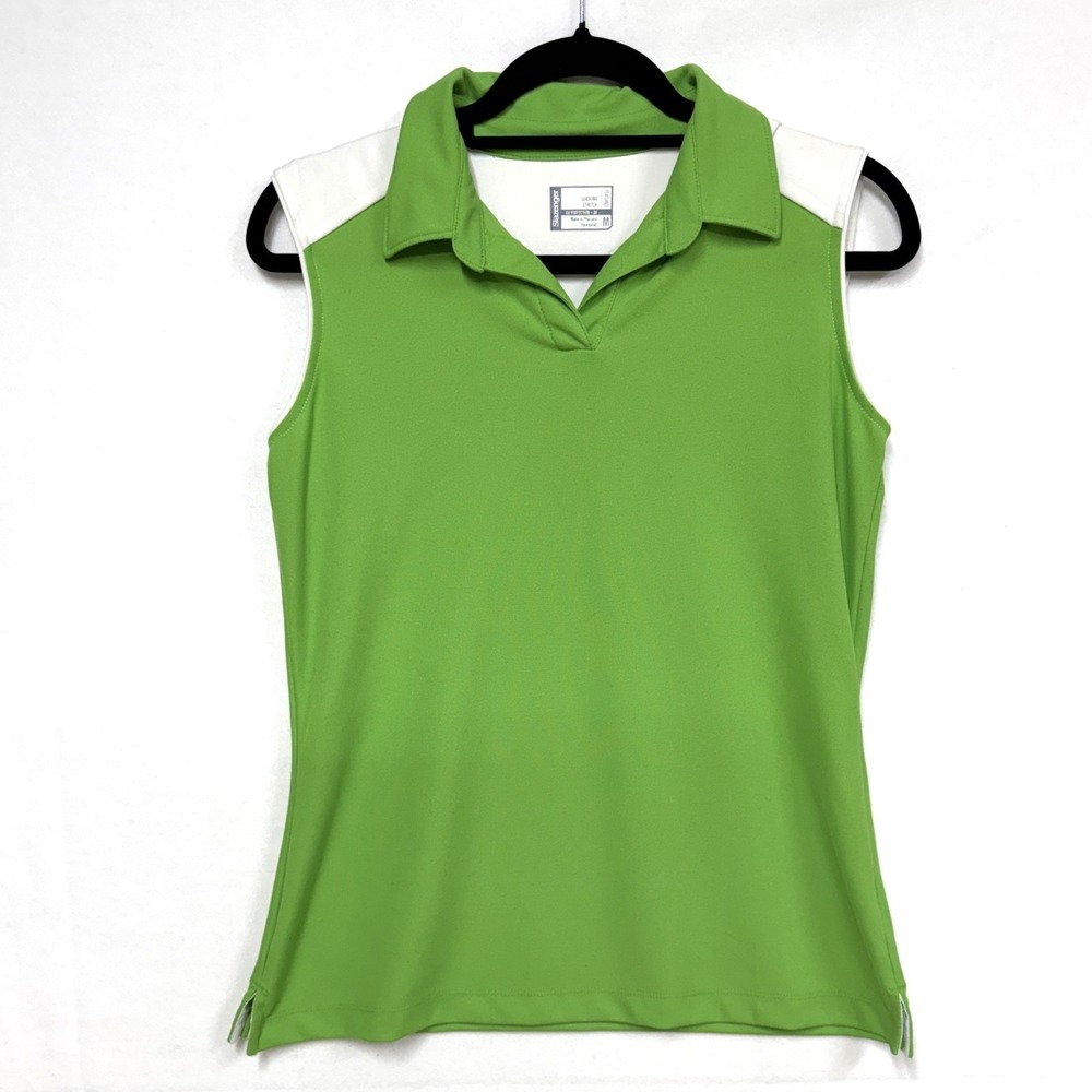 Slazenger Women's Golf Polo Shirt, Size Medium, Lime Green & White Sleeveless